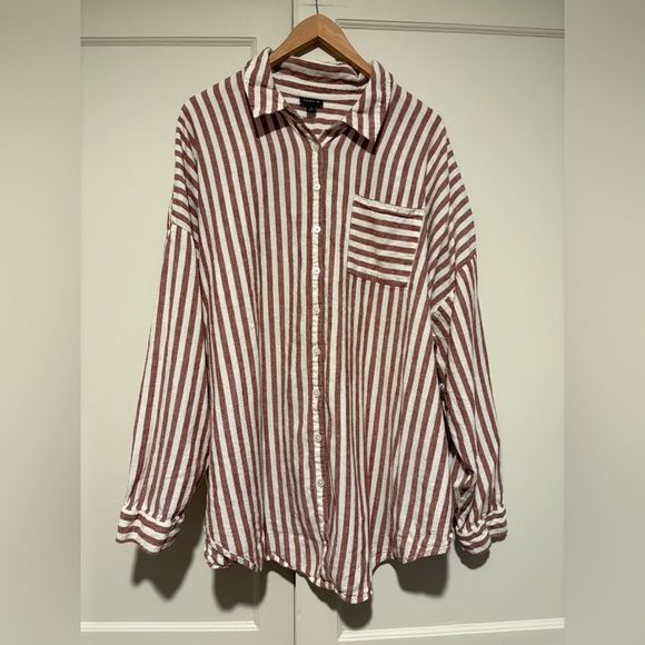 torrid Tops - Torrid Striped Linen Blend Button Up Shirt